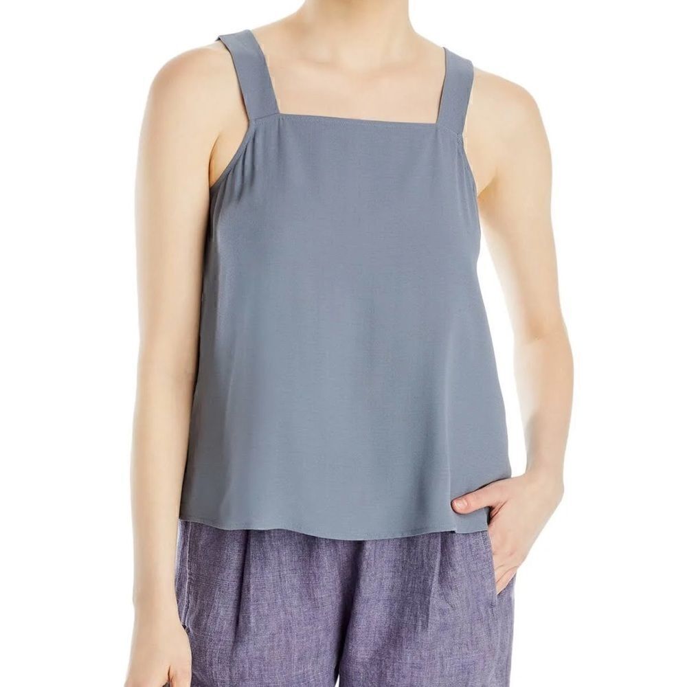Eileen Fisher Top Womens‎ size Medium Silk chiffon Square Neck Cami gray New